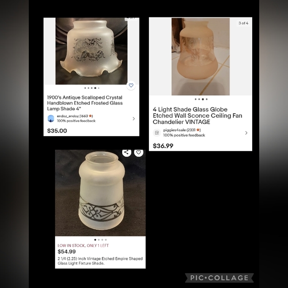 Vintage Clear & Frosted Glass Shade - Etching - Picture 9 of 9